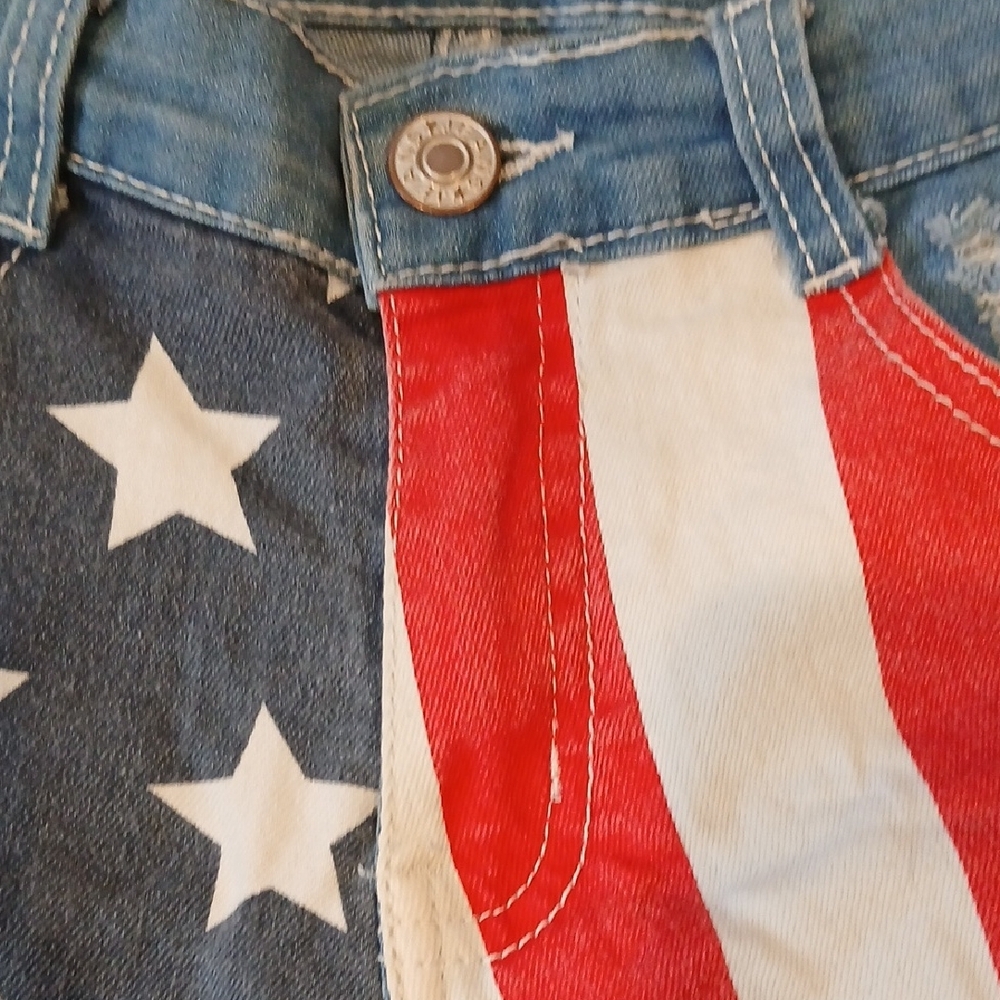 Girls' Patriotic Star & Stripe Denim Cutoff Shorts - Red, White & Blue - Picture 8 of 11